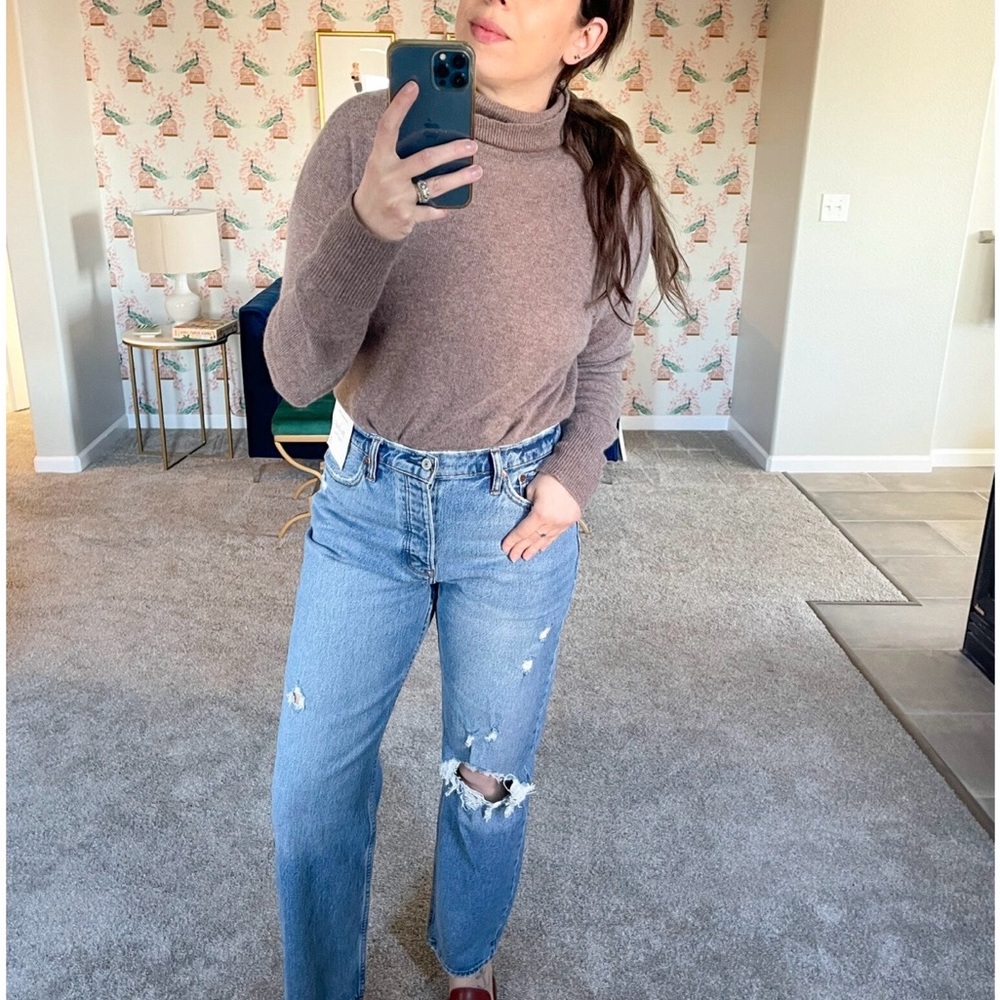 Abercrombie and Fitch The Dad High-Rise Light Blue Distressed Women's Jeans